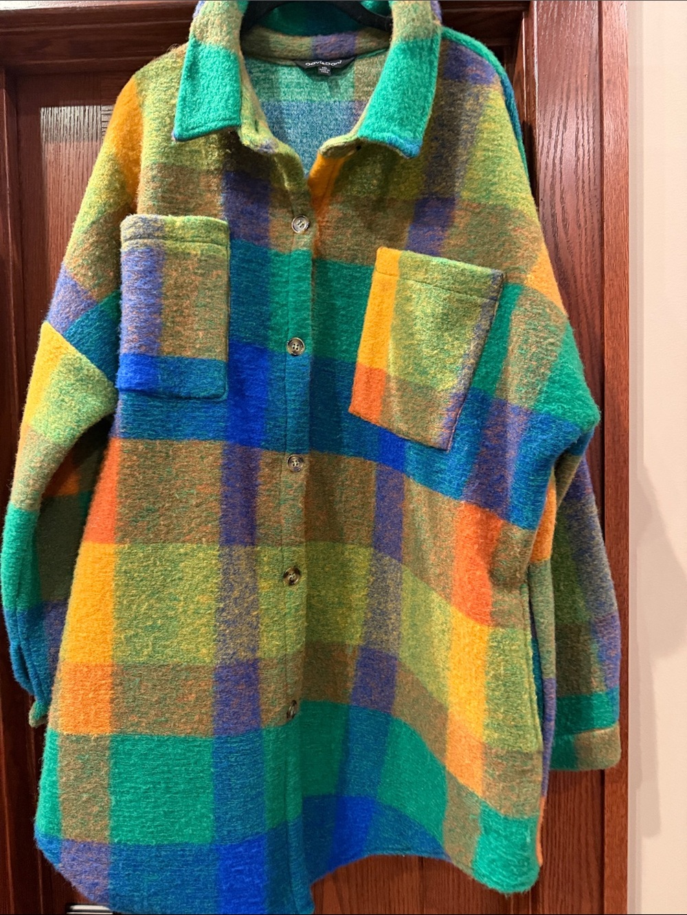 DAVI & DANI Multicolor Plaid Button-Up Fleece Jacket - Green, Blue, Orange NWOT